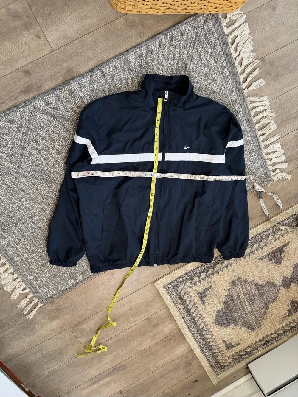 Nike Men's Classic Sptcasl Navy White Zip-Up Long Sleeve Woven Jacket XL